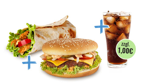 Produktbild Wrap Spicy + Cheeseburger Menü